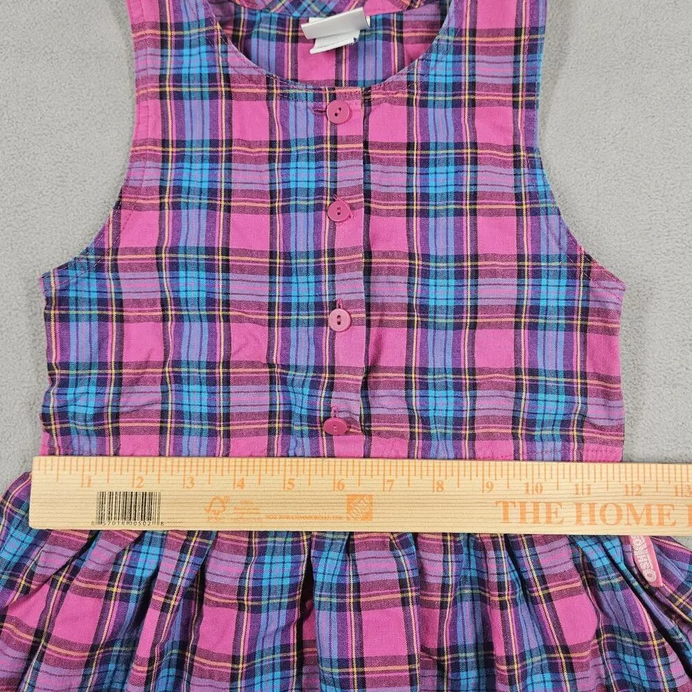 Vintage Oshkosh B’Gosh Dress Girls Size 4 Blue Pink Plaid USA Made 90s Summer